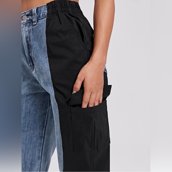 Two-Tone Elastic Hem Jeans - Picture 4 of 6